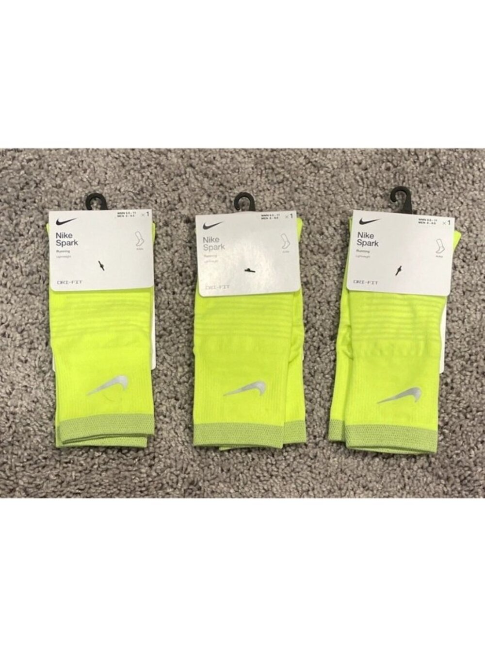 3 Pack-Nike Spark Cushioned neon yellow Ankle Socks DA3588-702 Size Mens 8-9.5